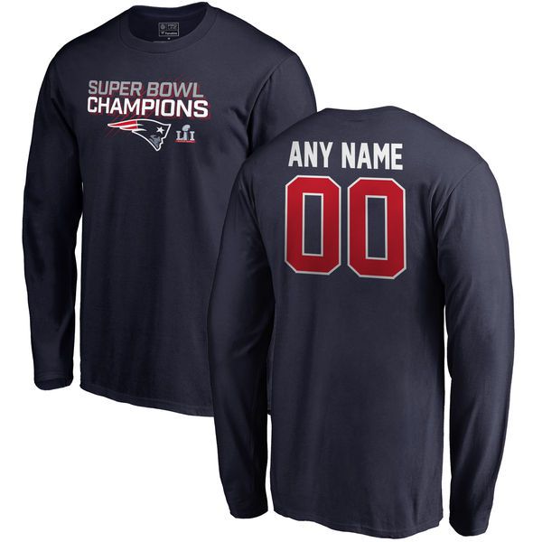 Men New England Patriots NFL Pro Line by Fanatics Branded Navy Super Bowl LI Champions Custom Long Sleeve T-Shirt->->Sports Accessory